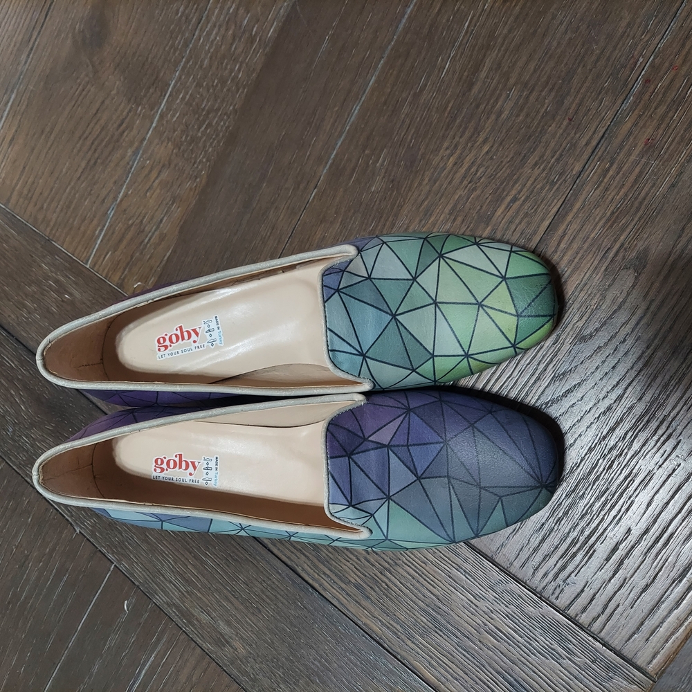 Women's Geometric Patterned Loafers - Green and Blue